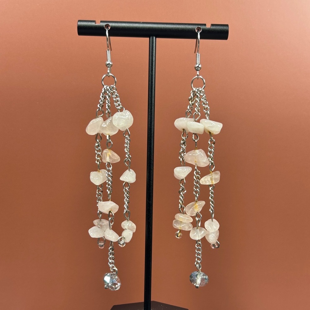Hand Crafted Silver and Rose Quartz Dangle Earrings